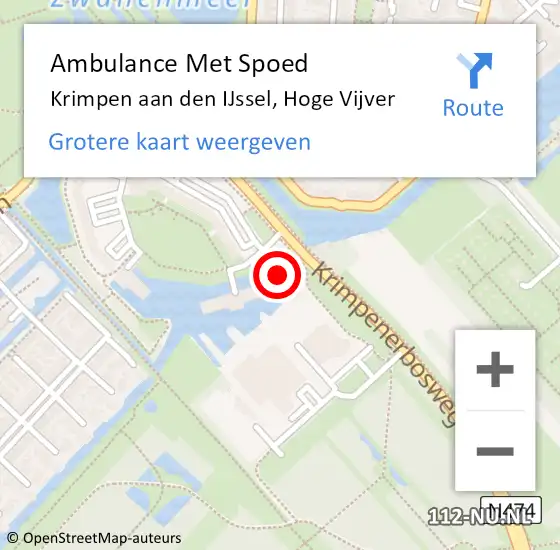 Locatie op kaart van de 112 melding: Ambulance Met Spoed Naar Krimpen aan den IJssel, Hoge Vijver op 7 november 2023 23:43