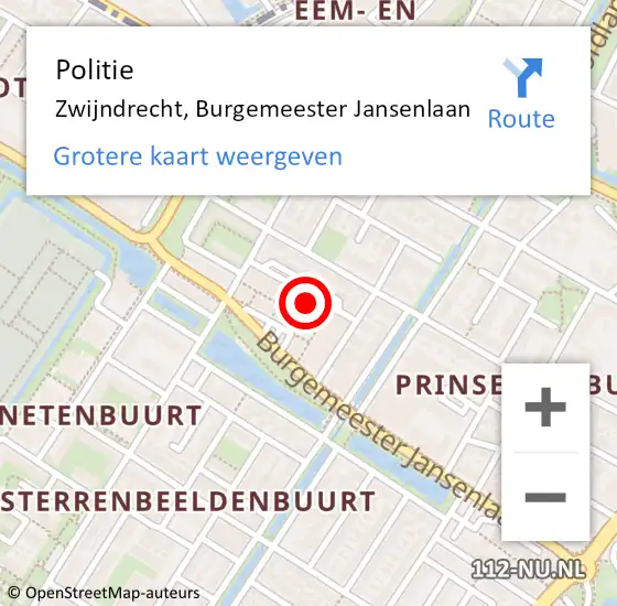Locatie op kaart van de 112 melding: Politie Zwijndrecht, Burgemeester Jansenlaan op 8 november 2023 05:04