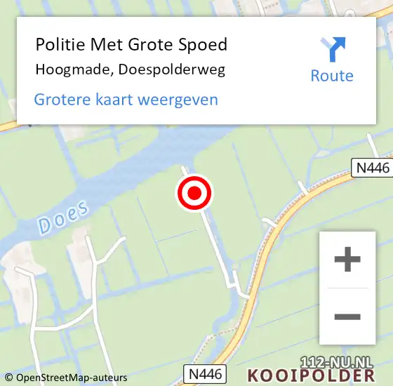 Locatie op kaart van de 112 melding: Politie Met Grote Spoed Naar Hoogmade, Doespolderweg op 8 november 2023 06:00