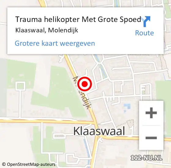 Locatie op kaart van de 112 melding: Trauma helikopter Met Grote Spoed Naar Klaaswaal, Molendijk op 8 november 2023 08:10