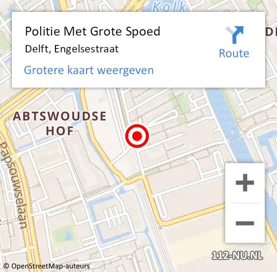 Locatie op kaart van de 112 melding: Politie Met Grote Spoed Naar Delft, Engelsestraat op 8 november 2023 08:29