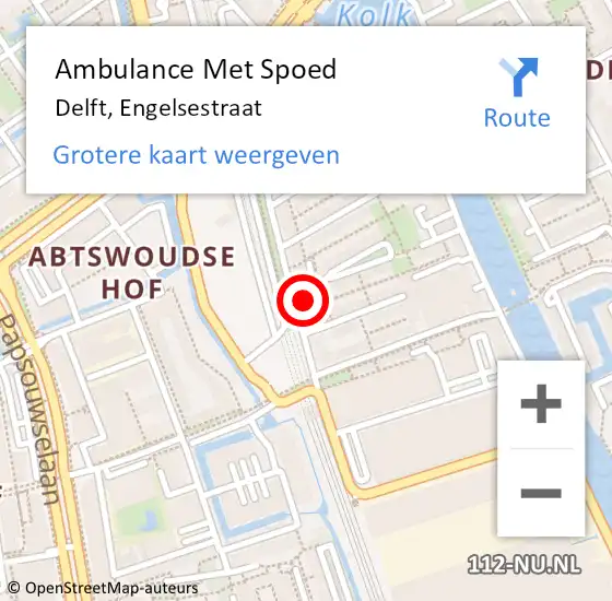 Locatie op kaart van de 112 melding: Ambulance Met Spoed Naar Delft, Engelsestraat op 8 november 2023 08:31