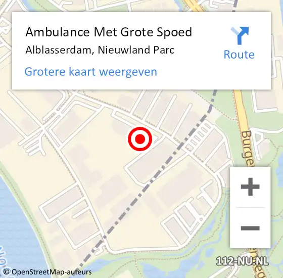 Locatie op kaart van de 112 melding: Ambulance Met Grote Spoed Naar Alblasserdam, Nieuwland Parc op 8 november 2023 08:34