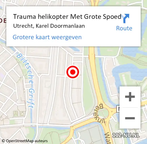 Locatie op kaart van de 112 melding: Trauma helikopter Met Grote Spoed Naar Utrecht, Karel Doormanlaan op 8 november 2023 08:51