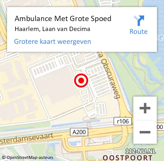 Locatie op kaart van de 112 melding: Ambulance Met Grote Spoed Naar Haarlem, Laan van Decima op 8 november 2023 09:38