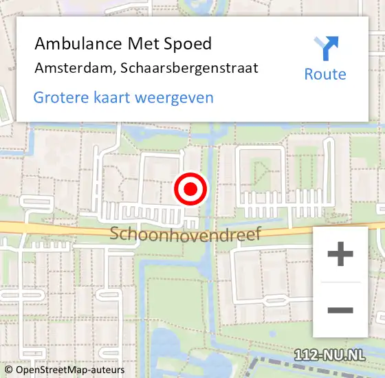 Locatie op kaart van de 112 melding: Ambulance Met Spoed Naar Amsterdam, Schaarsbergenstraat op 8 november 2023 10:20