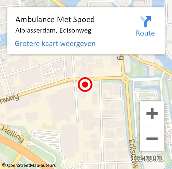Locatie op kaart van de 112 melding: Ambulance Met Spoed Naar Alblasserdam, Edisonweg op 8 november 2023 10:46
