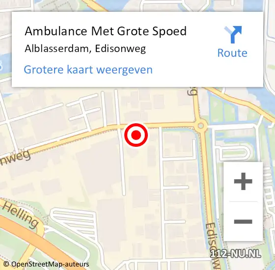 Locatie op kaart van de 112 melding: Ambulance Met Grote Spoed Naar Alblasserdam, Edisonweg op 8 november 2023 10:52
