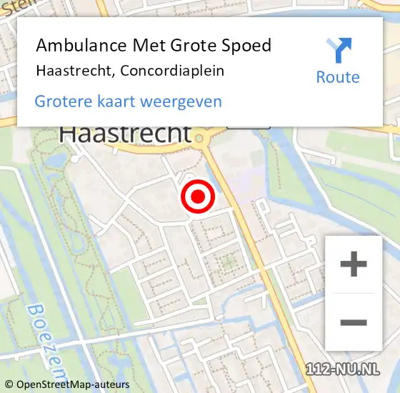 Locatie op kaart van de 112 melding: Ambulance Met Grote Spoed Naar Haastrecht, Concordiaplein op 8 november 2023 11:31