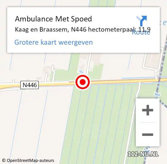 Locatie op kaart van de 112 melding: Ambulance Met Spoed Naar Kaag en Braassem, N446 hectometerpaal: 11,9 op 8 november 2023 12:17