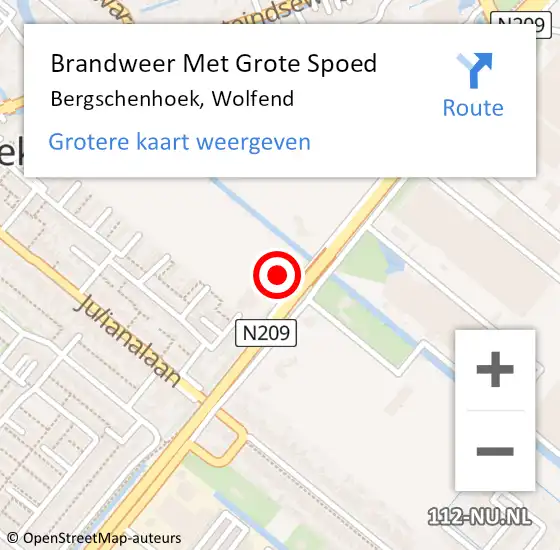 Locatie op kaart van de 112 melding: Brandweer Met Grote Spoed Naar Bergschenhoek, Wolfend op 8 november 2023 12:47
