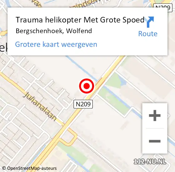 Locatie op kaart van de 112 melding: Trauma helikopter Met Grote Spoed Naar Bergschenhoek, Wolfend op 8 november 2023 12:48