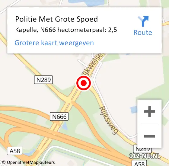 Locatie op kaart van de 112 melding: Politie Met Grote Spoed Naar Kapelle, N666 hectometerpaal: 2,5 op 8 november 2023 14:01