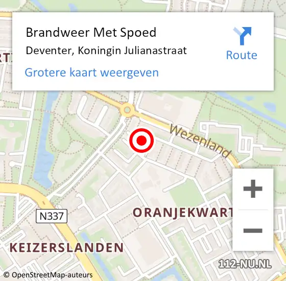 Locatie op kaart van de 112 melding: Brandweer Met Spoed Naar Deventer, Koningin Julianastraat op 8 november 2023 14:35