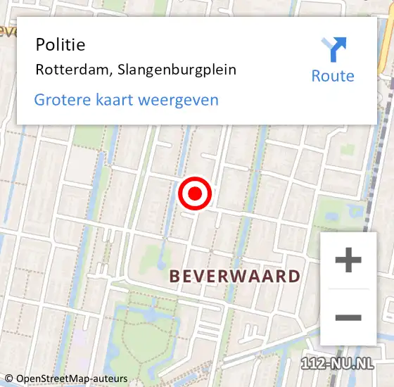 Locatie op kaart van de 112 melding: Politie Rotterdam, Slangenburgplein op 8 november 2023 14:50