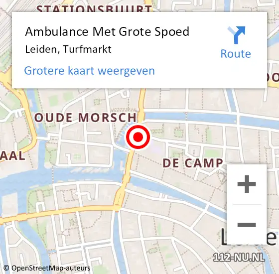 Locatie op kaart van de 112 melding: Ambulance Met Grote Spoed Naar Leiden, Turfmarkt op 8 november 2023 16:04