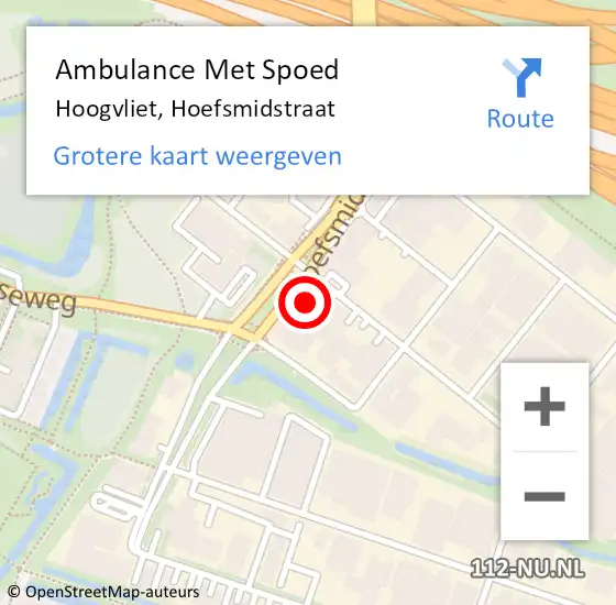 Locatie op kaart van de 112 melding: Ambulance Met Spoed Naar Hoogvliet, Hoefsmidstraat op 8 november 2023 17:32