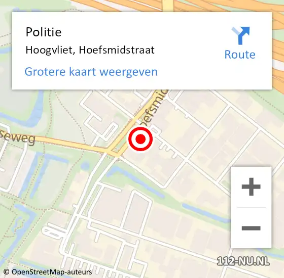 Locatie op kaart van de 112 melding: Politie Hoogvliet, Hoefsmidstraat op 8 november 2023 17:32
