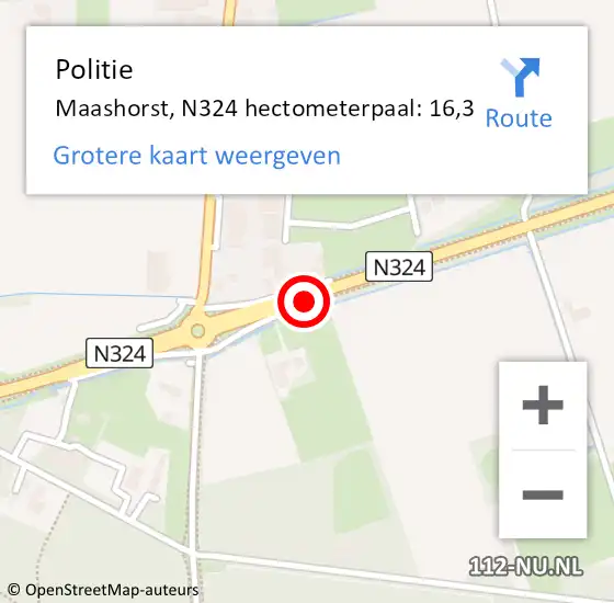 Locatie op kaart van de 112 melding: Politie Maashorst, N324 hectometerpaal: 16,3 op 8 november 2023 17:33