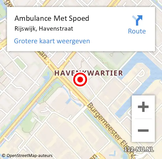Locatie op kaart van de 112 melding: Ambulance Met Spoed Naar Rijswijk, Havenstraat op 8 november 2023 17:57