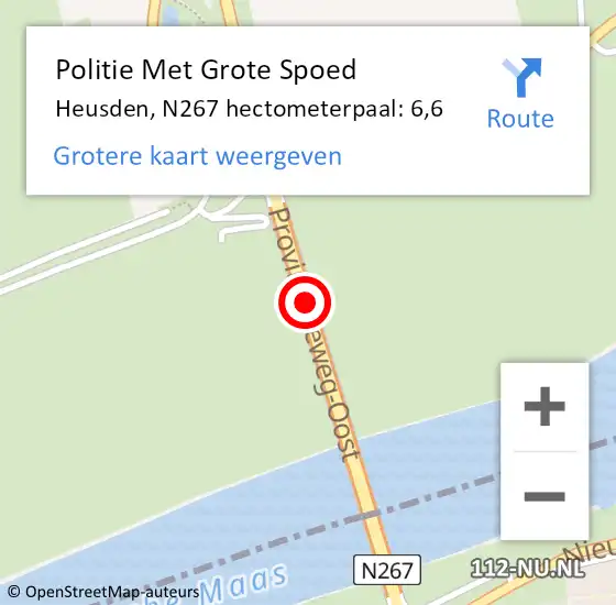 Locatie op kaart van de 112 melding: Politie Met Grote Spoed Naar Heusden, N267 hectometerpaal: 6,6 op 8 november 2023 18:29