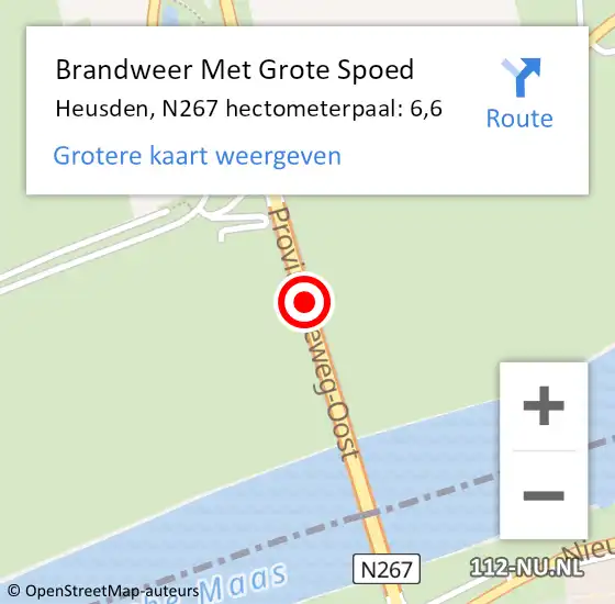Locatie op kaart van de 112 melding: Brandweer Met Grote Spoed Naar Heusden, N267 hectometerpaal: 6,6 op 8 november 2023 18:31