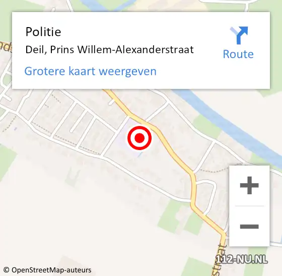 Locatie op kaart van de 112 melding: Politie Deil, Prins Willem-Alexanderstraat op 8 november 2023 18:32