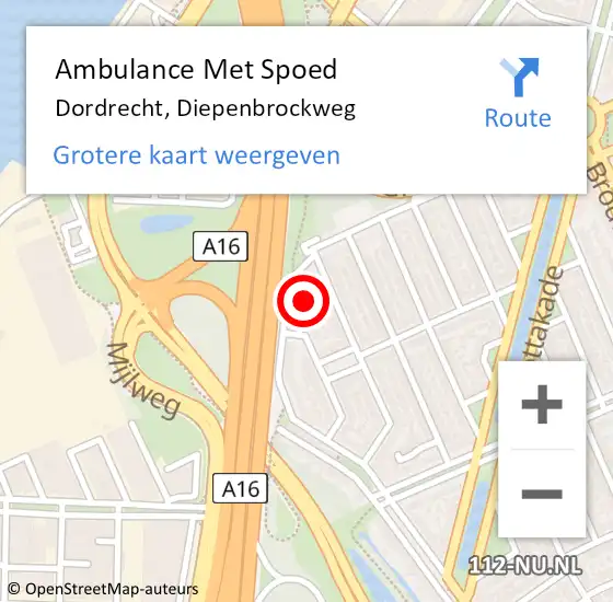 Locatie op kaart van de 112 melding: Ambulance Met Spoed Naar Dordrecht, Diepenbrockweg op 8 november 2023 18:36