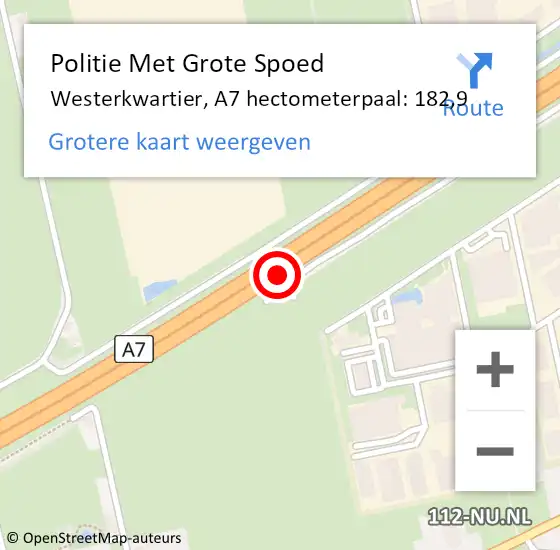 Locatie op kaart van de 112 melding: Politie Met Grote Spoed Naar Westerkwartier, A7 hectometerpaal: 182,9 op 8 november 2023 19:08