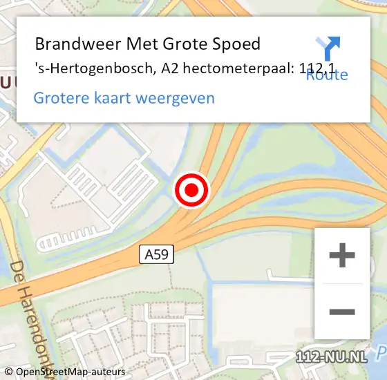Locatie op kaart van de 112 melding: Brandweer Met Grote Spoed Naar 's-Hertogenbosch, A2 hectometerpaal: 112,1 op 8 november 2023 19:09