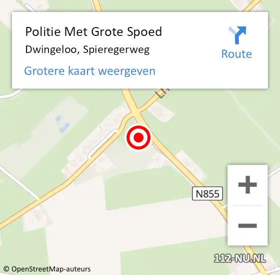 Locatie op kaart van de 112 melding: Politie Met Grote Spoed Naar Dwingeloo, Spieregerweg op 8 november 2023 21:23