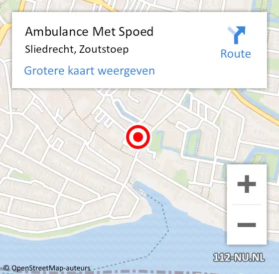Locatie op kaart van de 112 melding: Ambulance Met Spoed Naar Sliedrecht, Zoutstoep op 8 november 2023 21:30