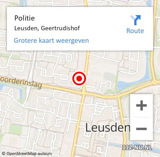 Locatie op kaart van de 112 melding: Politie Leusden, Geertrudishof op 8 november 2023 22:28
