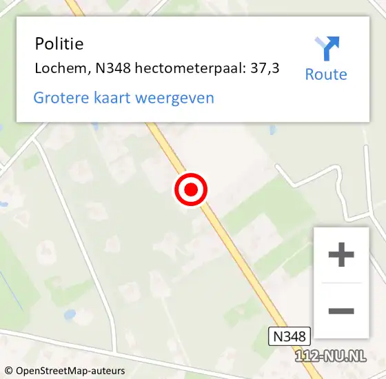 Locatie op kaart van de 112 melding: Politie Lochem, N348 hectometerpaal: 37,3 op 8 november 2023 23:26