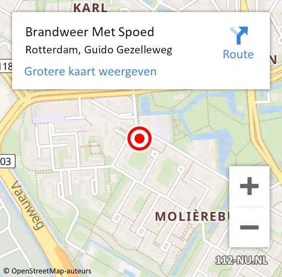 Locatie op kaart van de 112 melding: Brandweer Met Spoed Naar Rotterdam, Guido Gezelleweg op 9 november 2023 03:43