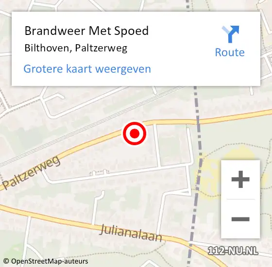 Locatie op kaart van de 112 melding: Brandweer Met Spoed Naar Bilthoven, Paltzerweg op 9 november 2023 04:54