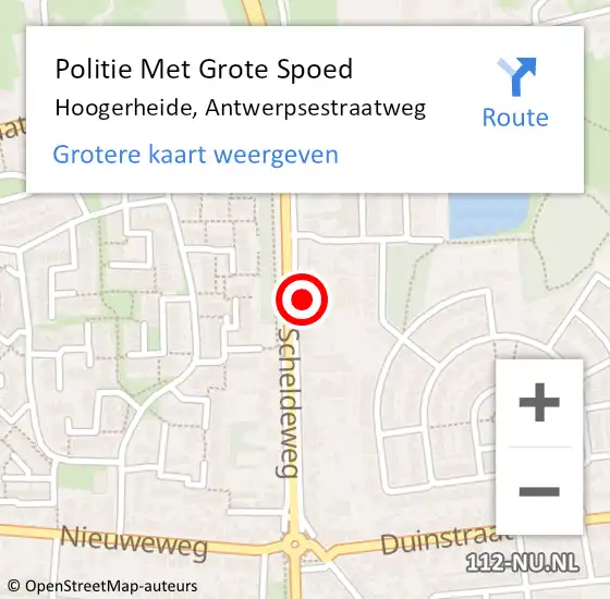 Locatie op kaart van de 112 melding: Politie Met Grote Spoed Naar Hoogerheide, Antwerpsestraatweg op 9 november 2023 07:50