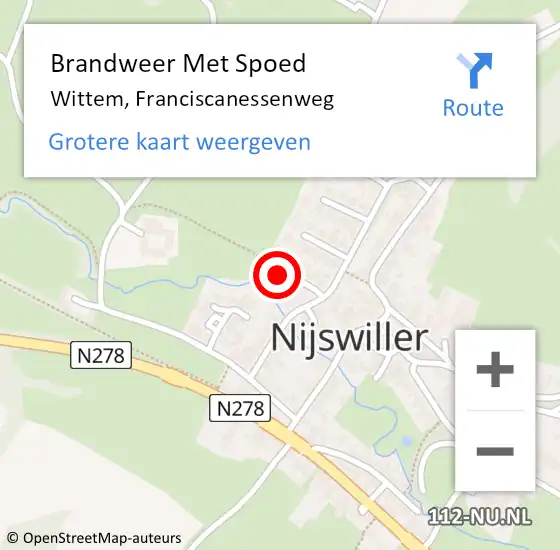 Locatie op kaart van de 112 melding: Brandweer Met Spoed Naar Wittem, Franciscanessenweg op 9 november 2023 08:14