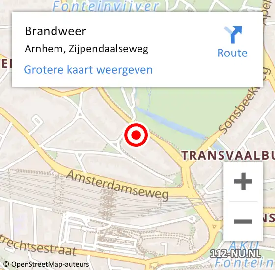 Locatie op kaart van de 112 melding: Brandweer Arnhem, Zijpendaalseweg op 9 november 2023 08:45