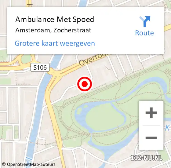 Locatie op kaart van de 112 melding: Ambulance Met Spoed Naar Amsterdam, Zocherstraat op 9 november 2023 09:15