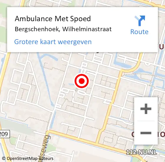 Locatie op kaart van de 112 melding: Ambulance Met Spoed Naar Bergschenhoek, Wilhelminastraat op 9 november 2023 10:59