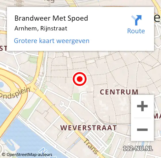 Locatie op kaart van de 112 melding: Brandweer Met Spoed Naar Arnhem, Rijnstraat op 9 november 2023 11:00