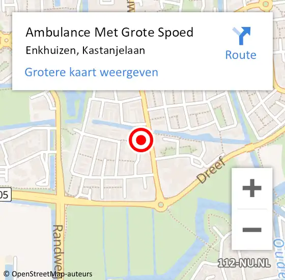 Locatie op kaart van de 112 melding: Ambulance Met Grote Spoed Naar Enkhuizen, Kastanjelaan op 9 november 2023 12:36
