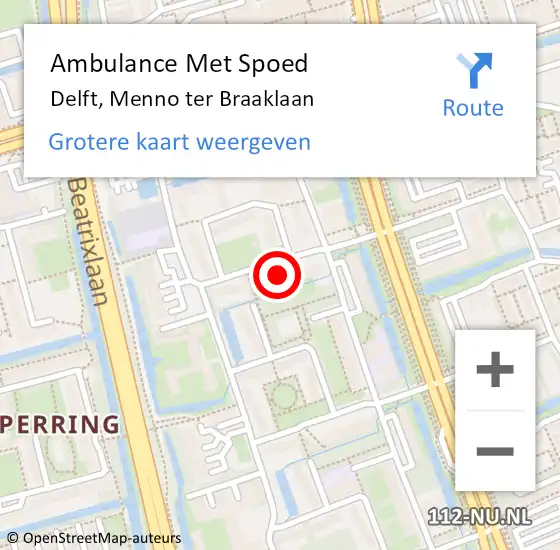 Locatie op kaart van de 112 melding: Ambulance Met Spoed Naar Delft, Menno ter Braaklaan op 9 november 2023 13:12