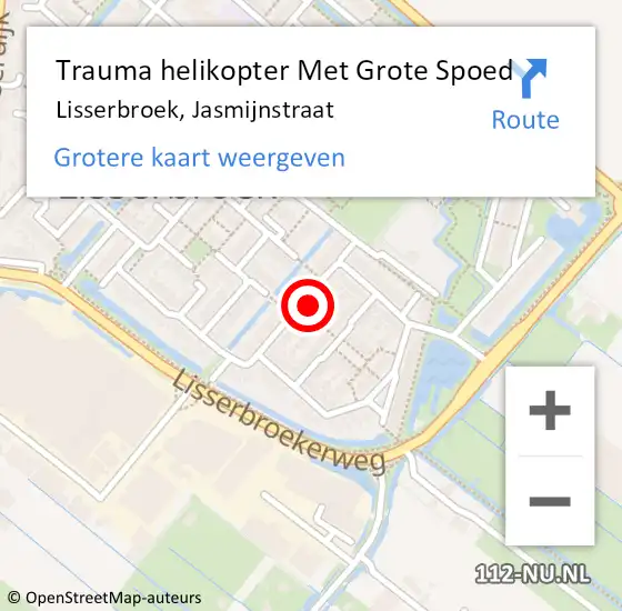 Locatie op kaart van de 112 melding: Trauma helikopter Met Grote Spoed Naar Lisserbroek, Jasmijnstraat op 9 november 2023 13:12