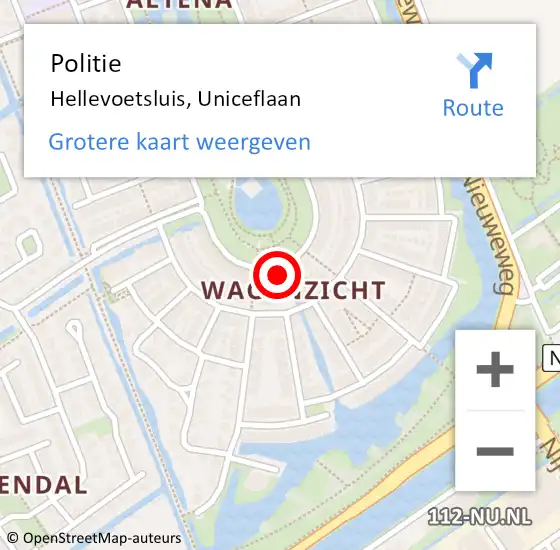 Locatie op kaart van de 112 melding: Politie Hellevoetsluis, Uniceflaan op 9 november 2023 13:57