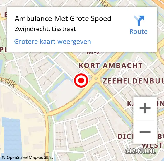 Locatie op kaart van de 112 melding: Ambulance Met Grote Spoed Naar Zwijndrecht, Lisstraat op 9 november 2023 14:02