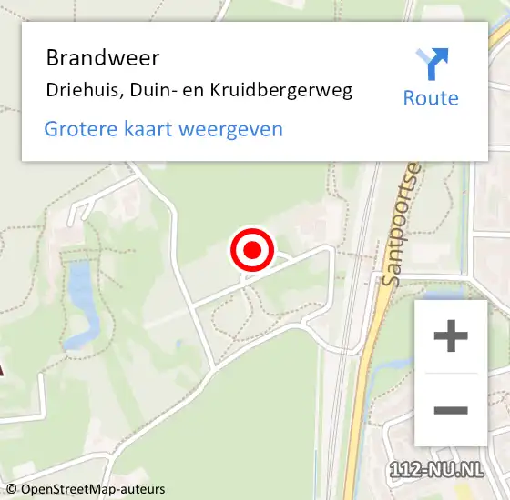 Locatie op kaart van de 112 melding: Brandweer Driehuis, Duin- en Kruidbergerweg op 9 november 2023 14:02