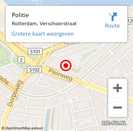 Locatie op kaart van de 112 melding: Politie Rotterdam, Verschoorstraat op 9 november 2023 14:06