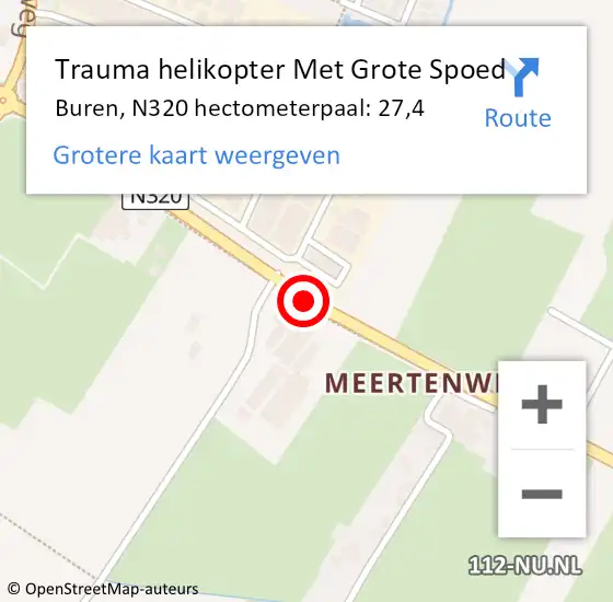Locatie op kaart van de 112 melding: Trauma helikopter Met Grote Spoed Naar Buren, N320 hectometerpaal: 27,4 op 9 november 2023 16:25